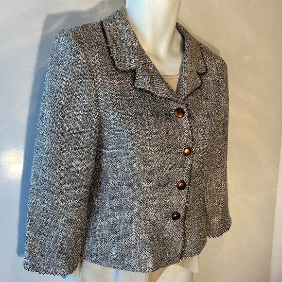Banu Paris SZ 8 Brown Tweed Metal Trim Wool Blazer Academia Preppy Old $ Capsule - Picture 4 of 9
